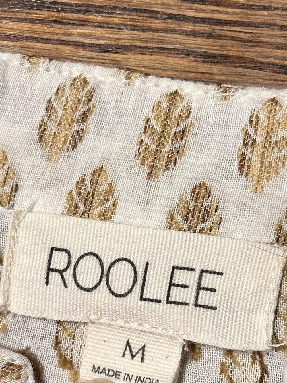 Roolee Cotton Cream with stripes and leaf Print Tiered Peasant Blouse size M - Picture 3 of 11
